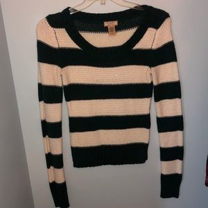 Green and cream striped sweater